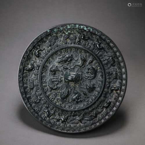CHINESE TANG DYNASTY SEA BEAST PATTERN BRONZE MIRROR