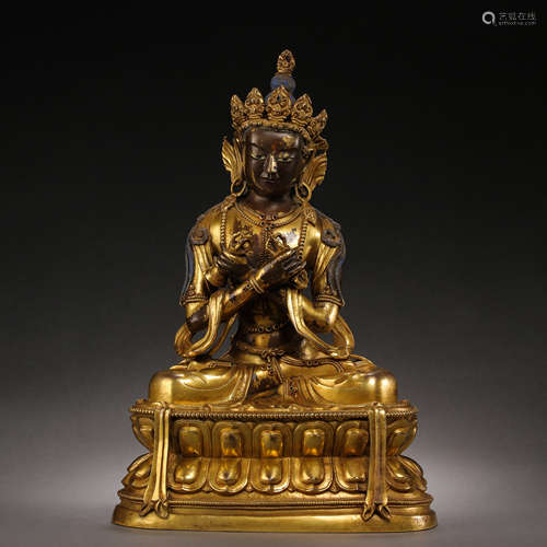 CHINESE MING DYNASTY GILT BRONZE SEATED BUDDHA STATUE