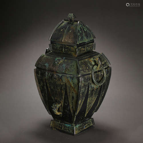 CHINESE SHANG DYNASTY BRONZE WINE VESSEL