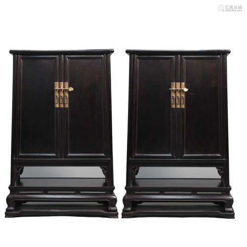 PAIR OF CHINESE QING DYNASTY LOBULAR ROSEWOOD LONG CABINETS