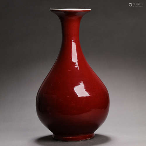 CHINESE QING DYNASTY RED GLAZED YU HU CHUN VASE