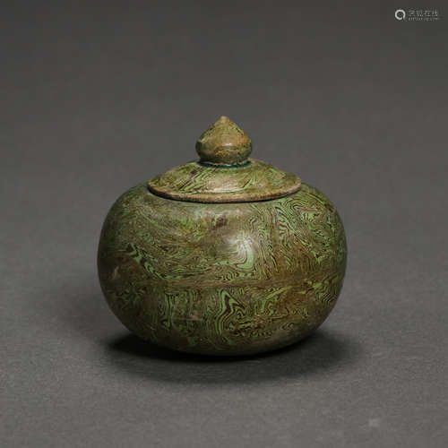 CHINESE TANG DYNASTY GREEN GLAZED JAR WITH LID