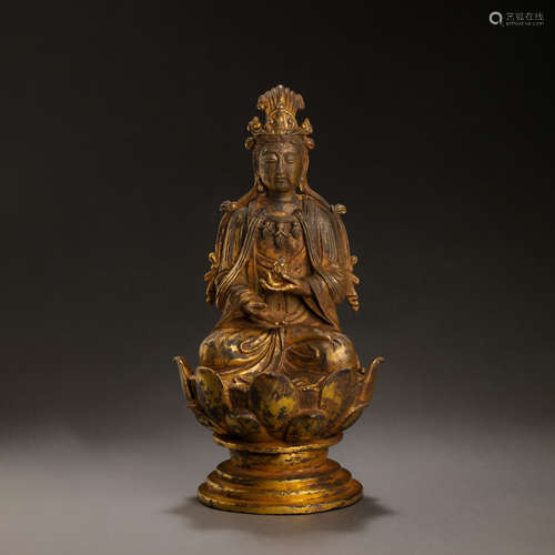 CHINESE LIAO DYNASTY GILT BRONZE BUDDHA STATUE