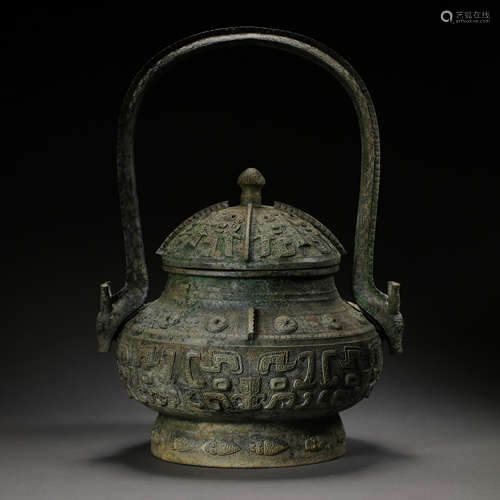 CHINESE WESTERN ZHOU DYNASTY BRONZE POT WITH BEAM