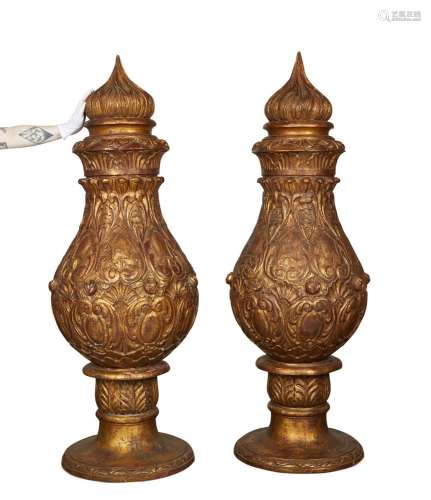 Pr: Large Giltwood Decorative Urns