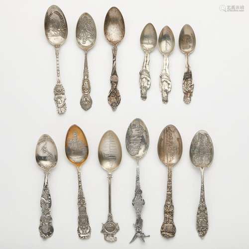 Grp: 12 Sterling Silver US Souvenir Spoons