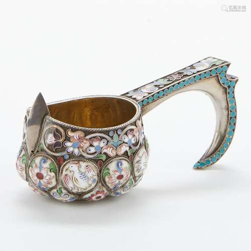 Russian Silver Enamel Kovsh