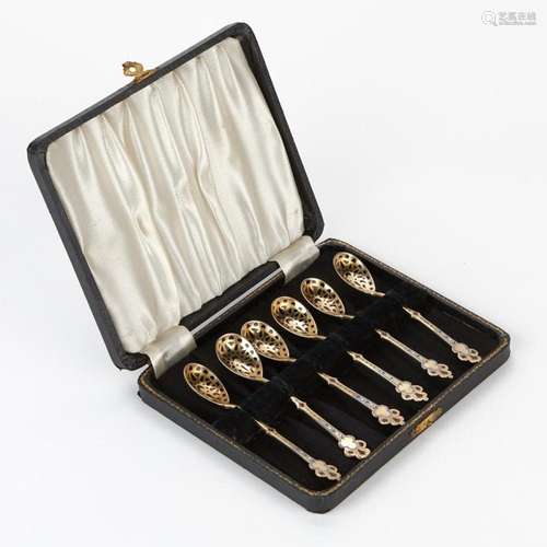 Set 6 Russian Silver Plique a Jour Spoons