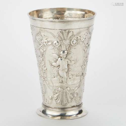 19th c. Russian Silver Beaker w/ Repousse Decoration