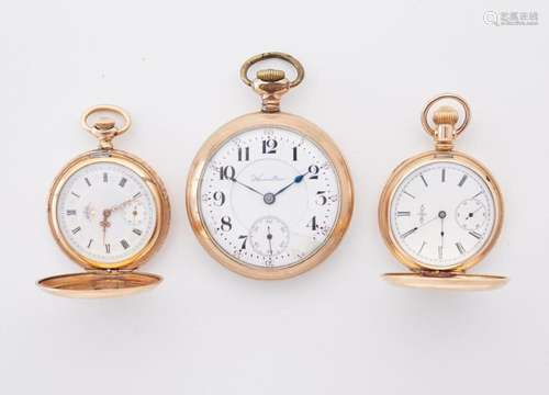 Grp: 3 Pocket Watches - Gold Filled Hamilton Elgin