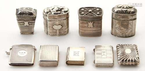 Grp: 9 Silver Match Cases, Pill Boxes, & Stamp Cases