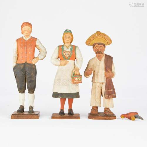 Grp: 3 Wood Carved WPA Figurines