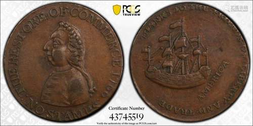 1766 William Pitt Token Half Penny PCGS AU53