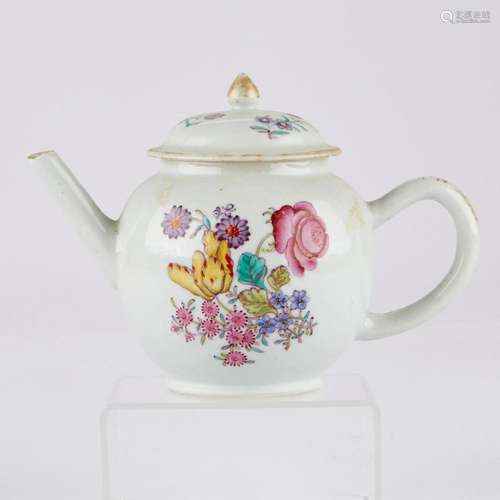 Chinese Export Famille Rose Teapot w/ Flower Decoration