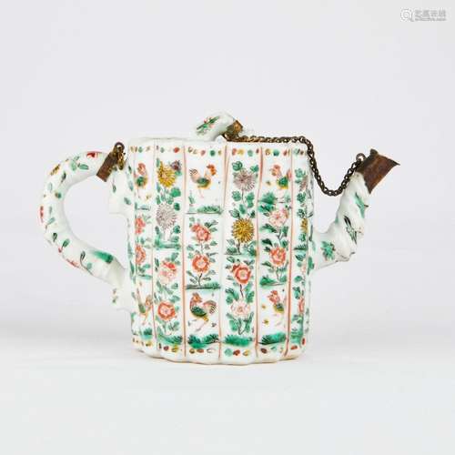 Chinese Famille Verte Molded Porcelain Teapot - Damaged