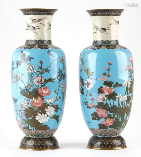 Pair of Large Japanese Meiji Cloisonne Vases