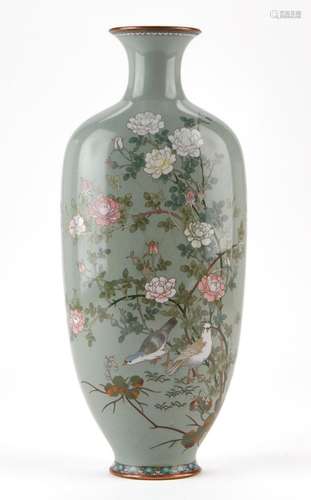 Japanese Meiji Cloisonne Vase w/ Birds & Flowers 14"...