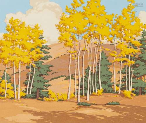 Norma Bassett Hall "Aspen and Spruce" Serigraph