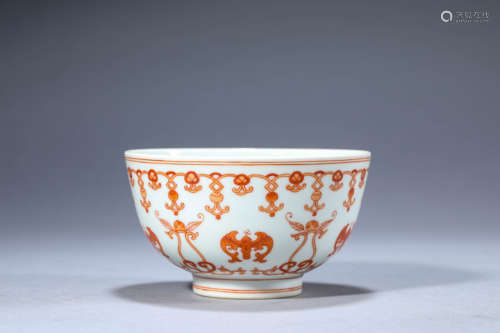 A Chinese Porcelain Red Glazed Bowl Marked Guang Xu