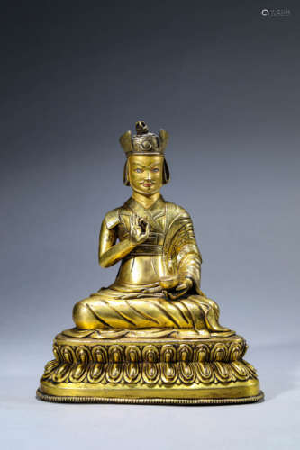 A Chinese Gilt-Bronze Padmasambhava Statue