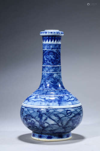 A Chinese Porcelain Blue and White Sea and Beast Vase Marked...