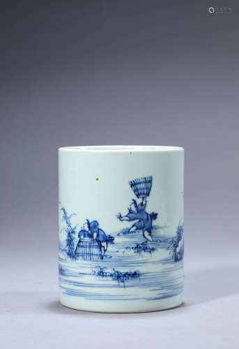 A Chinese Porcelain Blue and White Mountain and River Brush ...