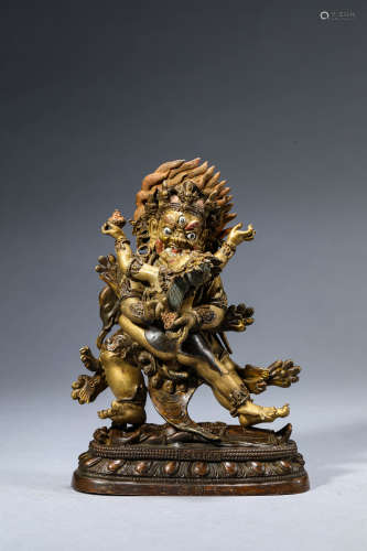 A Chinese Brushed Gold Acalantha Statue