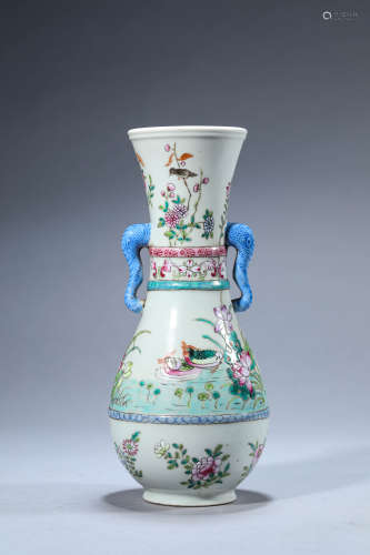 A Chinese Porcelain Famille Rose Bird and Flower Vase