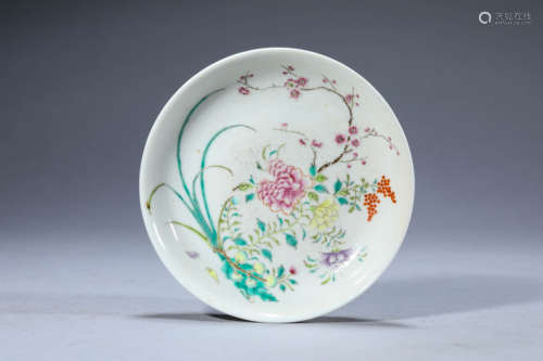 A Chinese Porcelain Famille Rose Floral Dish Marked Guang Xu