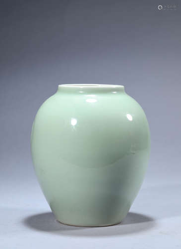 A Chinese Porcelain Celadon-Glazed Jar Marked Qian Long
