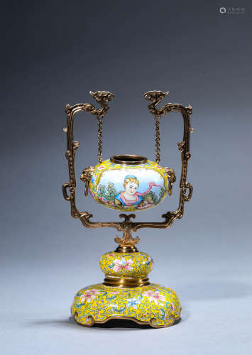 A Chinese Enamel Painted Foreign Figure Censer Marked Qian L...