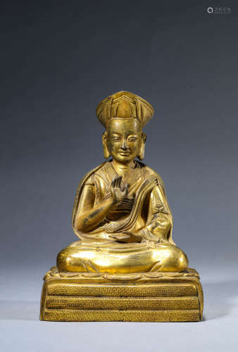 A Chinese Gilt-Bronze Guru Statue