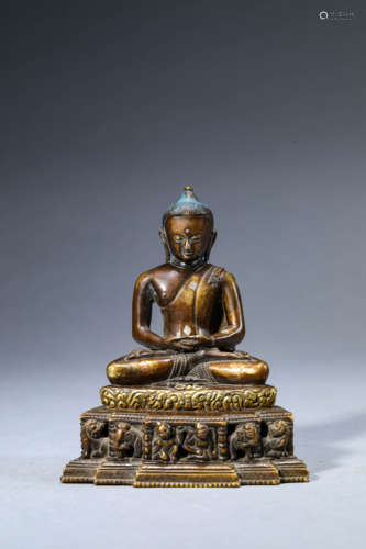 A Chinese Brushed Gold Bhaisajyaguru Statue