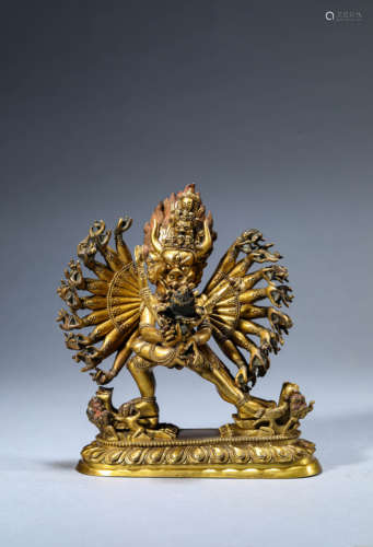 A Chinese Gilt-Bronze Yamantaka Statue