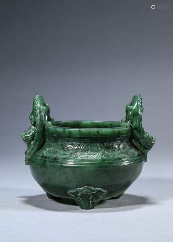 A Chinese Spinich Green Jade Censer
