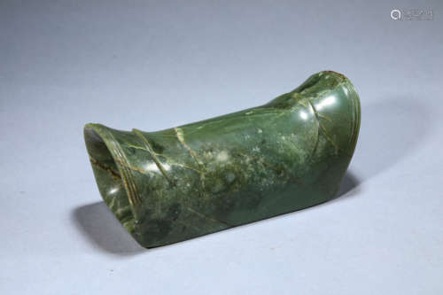 A Chinese Spinich Green Jade Pillow