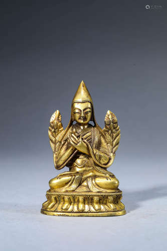 A Chinese Gilt-Bronze Tsongkapa Statue