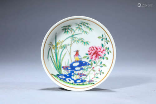 A Chinese Porcelain Famille Rose Bird and Flower Dish Marked...