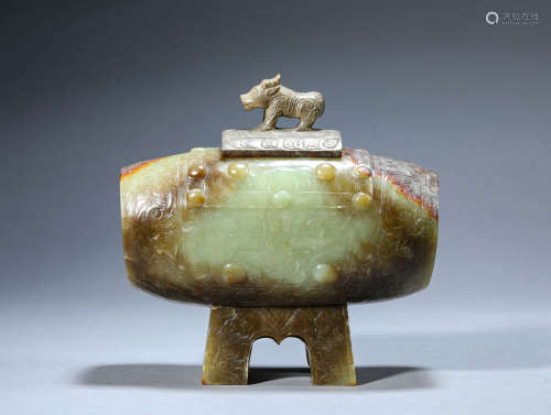 A Chinese Jade Taotie Mask Censer