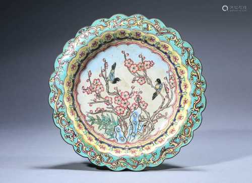 A Chinese Enamel Painted Magpie Lobed Dish