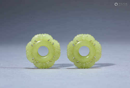 A Pair of Chinese Yellow Jade Openwork Pendants