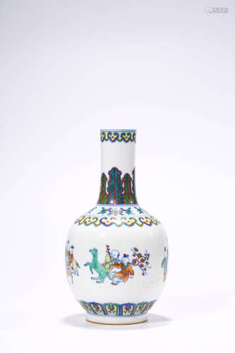 A Chinese Porcelain Doucai Children Vase Marked Yong Zheng