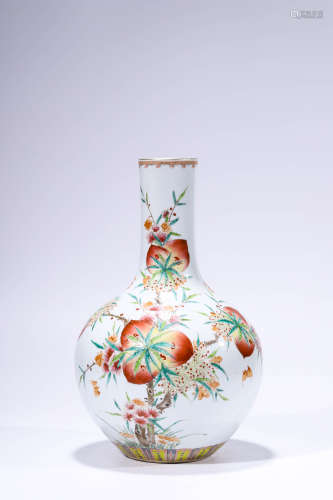 A Chinese Porcelain Famille Rose Longevity Vase Marked Qian ...