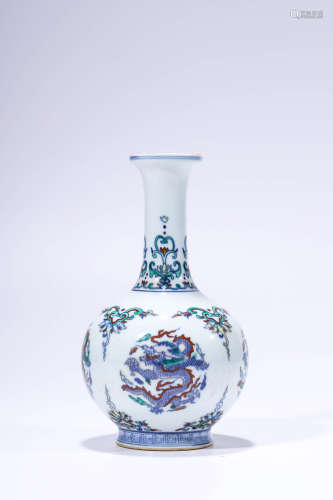 A Chinese Porcelain Doucai Dragon Vase Marked Yong Zheng