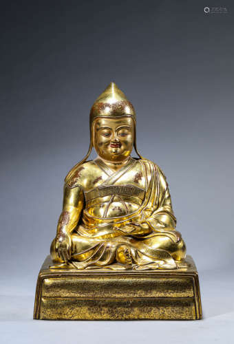 A Chinese Gilt-Bronze Tsongkapa Statue