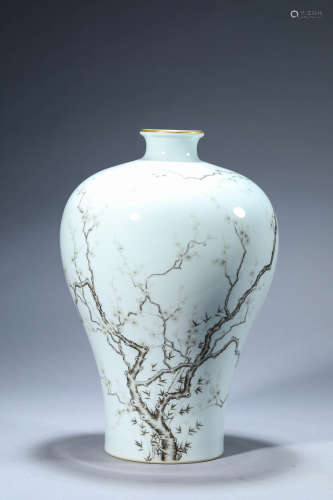 A Chinese Porcelain Ink-Glazed Bamboo Poem Meiping Vase Mark...