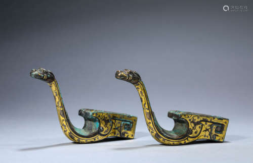 A Pair of Chinese Bronze Silver Inlaid Horses