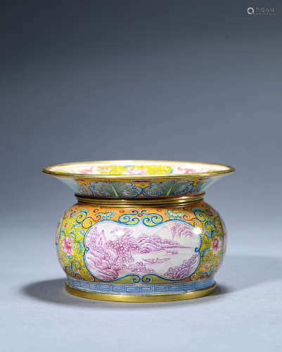 A Chinese Enamel Painted Mountain and River Ground Jar Marke...