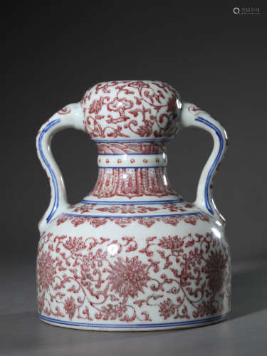 A Chinese Porcelain Copper-Red-Glazed Interlock Branches Vas...