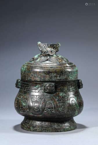 A Chinese Bronze Vase and Cover Lei